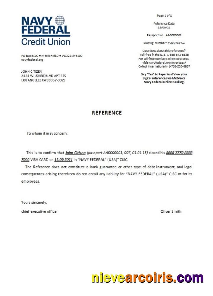 USA Navy Federal closure reference